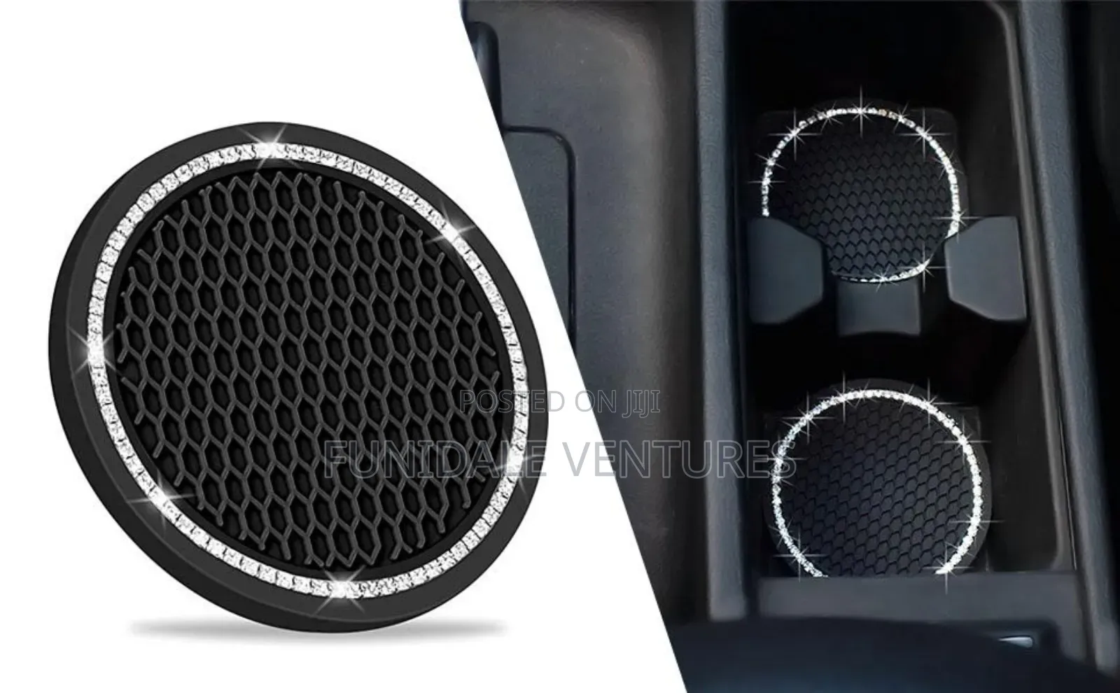 2 Pack Silicone Car Cup Holder With Gemstone Coaster
