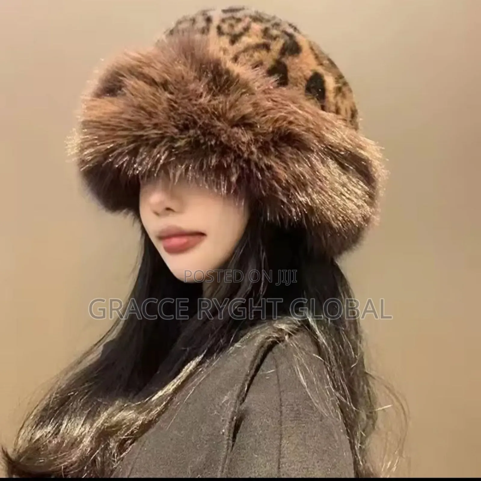 Fluffy Cap With Animal Print