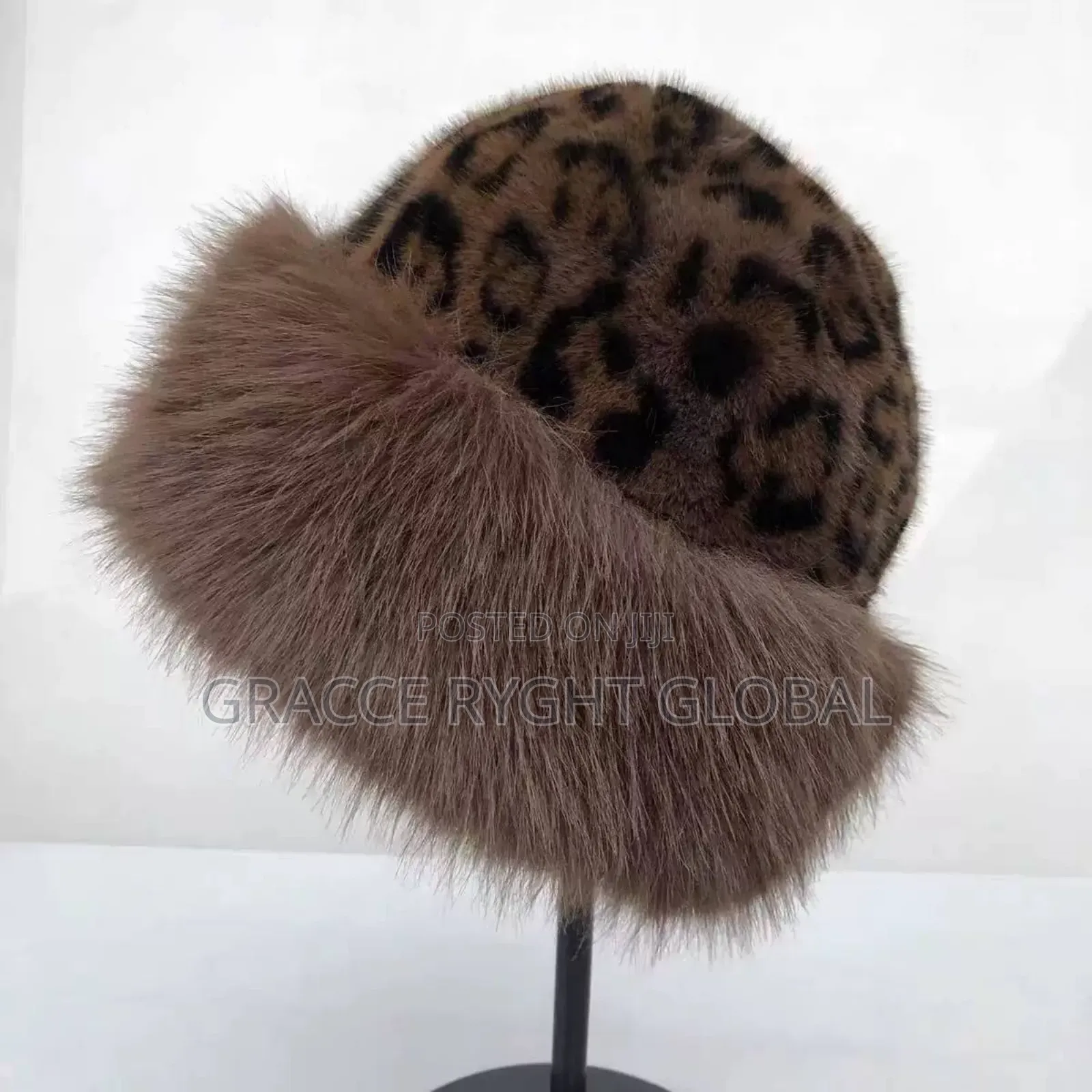 Fluffy Cap With Animal Print