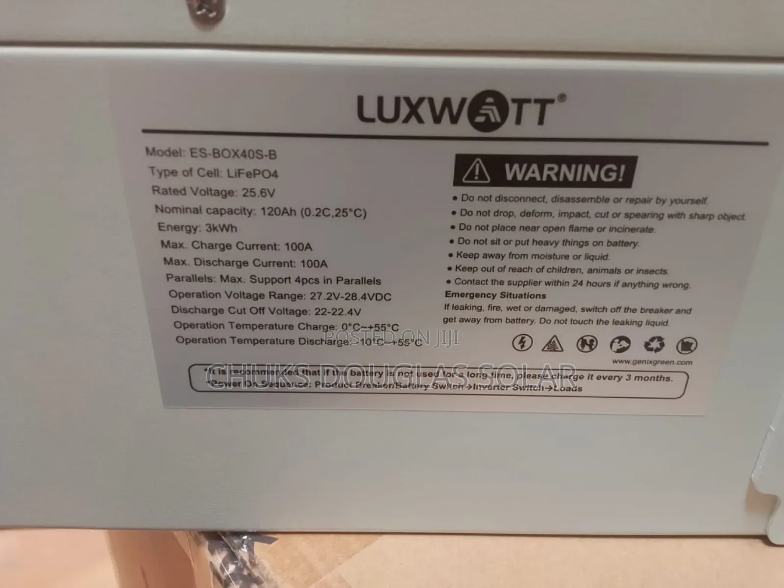 3kwh 25.6v Luxwatt Lithium Battery