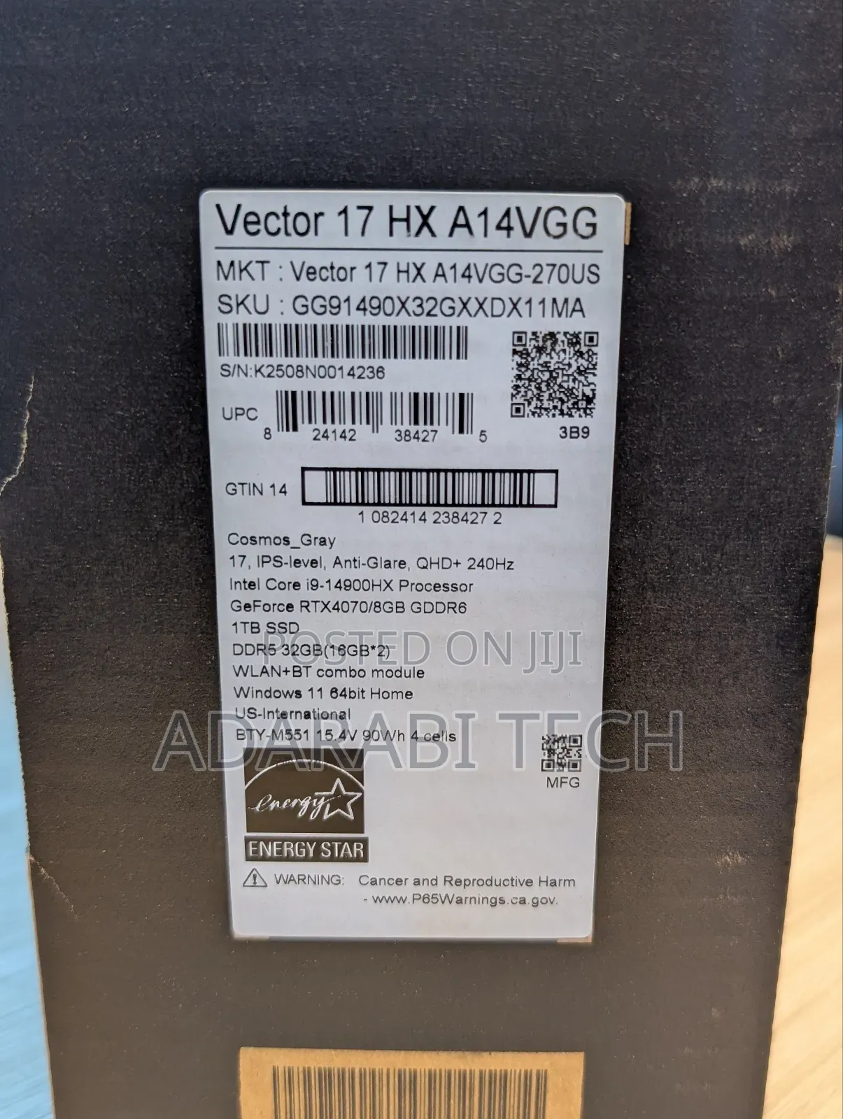 New Laptop MSI Vector 17 HX AI A2XWJG 32GB Intel Core I9 SSD 1T
