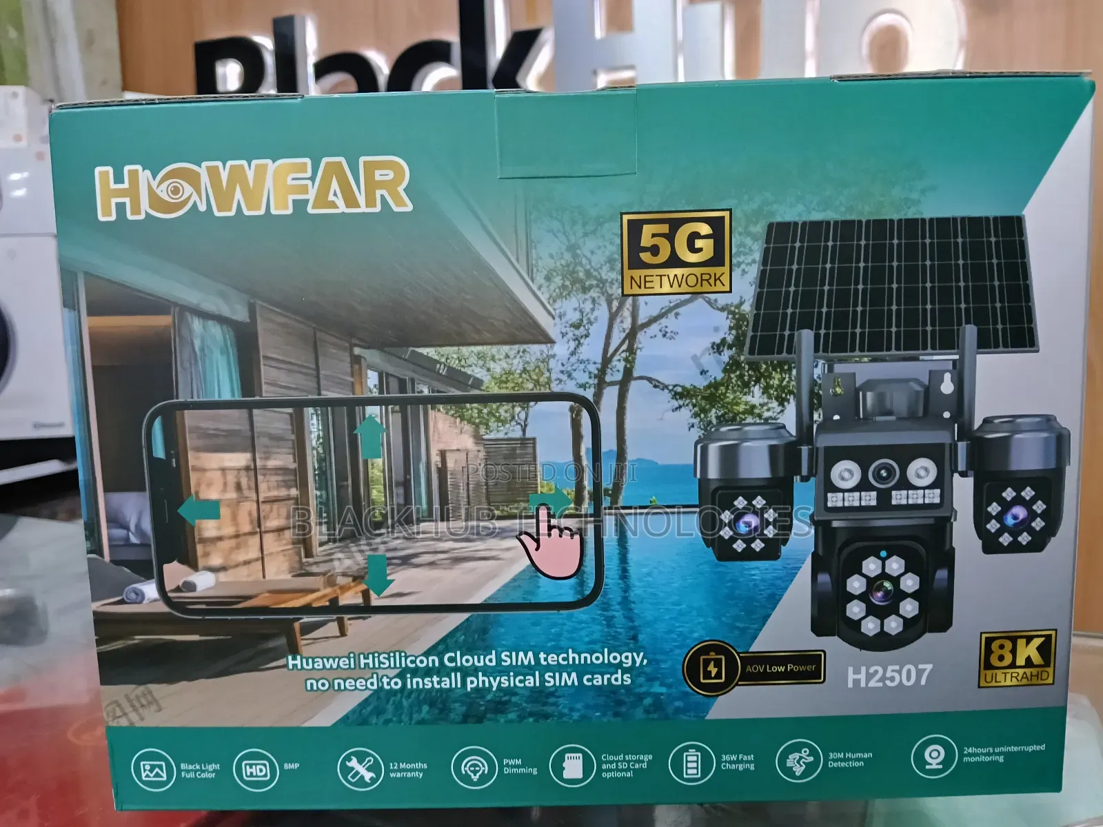 Howfar H2507 Triple 8mp Hd Camera, Solar Powered CCTV Using Esim