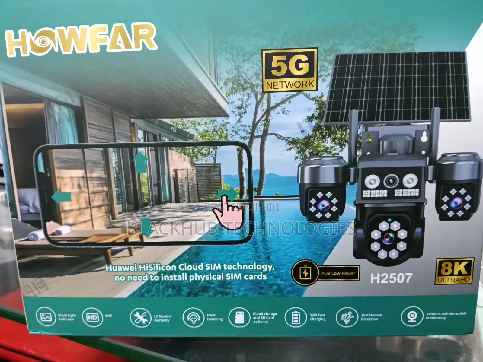 Howfar H2507 Triple 8mp Hd Camera, Solar Powered CCTV Using Esim