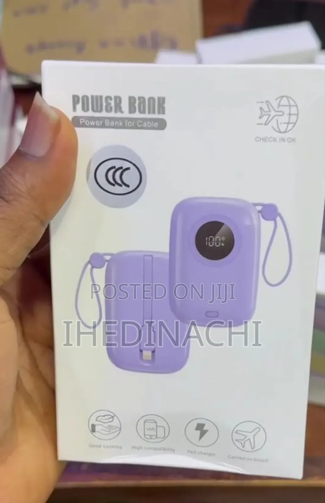 20,000 Mah Pocket Power Bank With iPhone, Type C, Cord