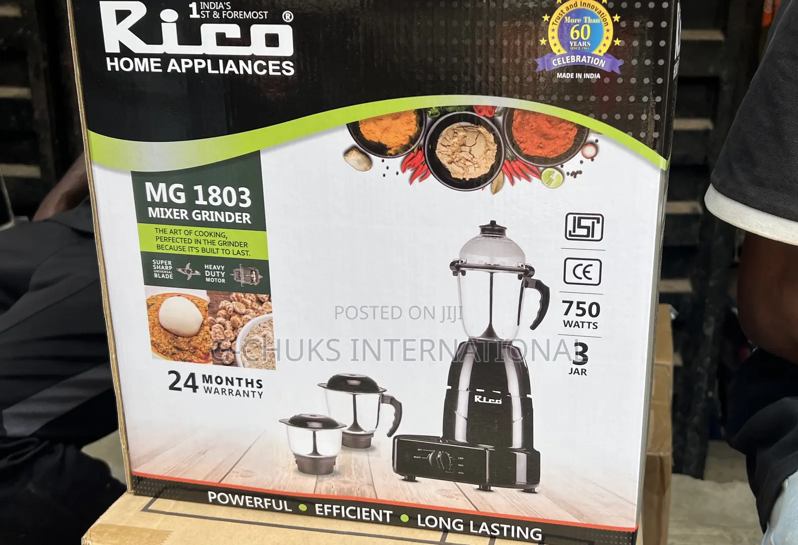 Rico Mixer Blender Grinder- Heavy Duty Motor-750 Watts