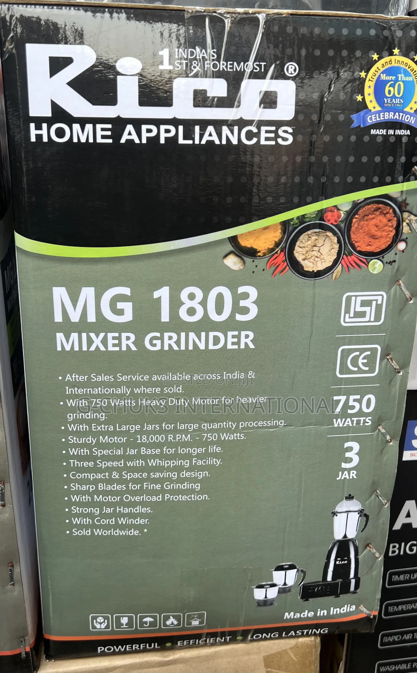 Rico Mixer Blender Grinder- Heavy Duty Motor-750 Watts