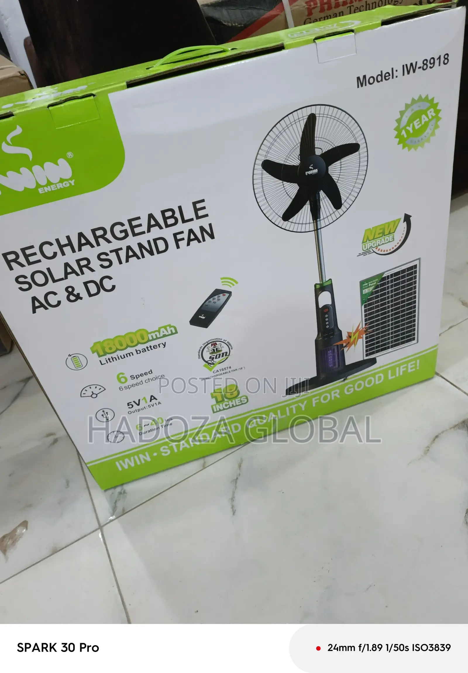 18 Inches Iwin Fan – Rechargeable & Solar