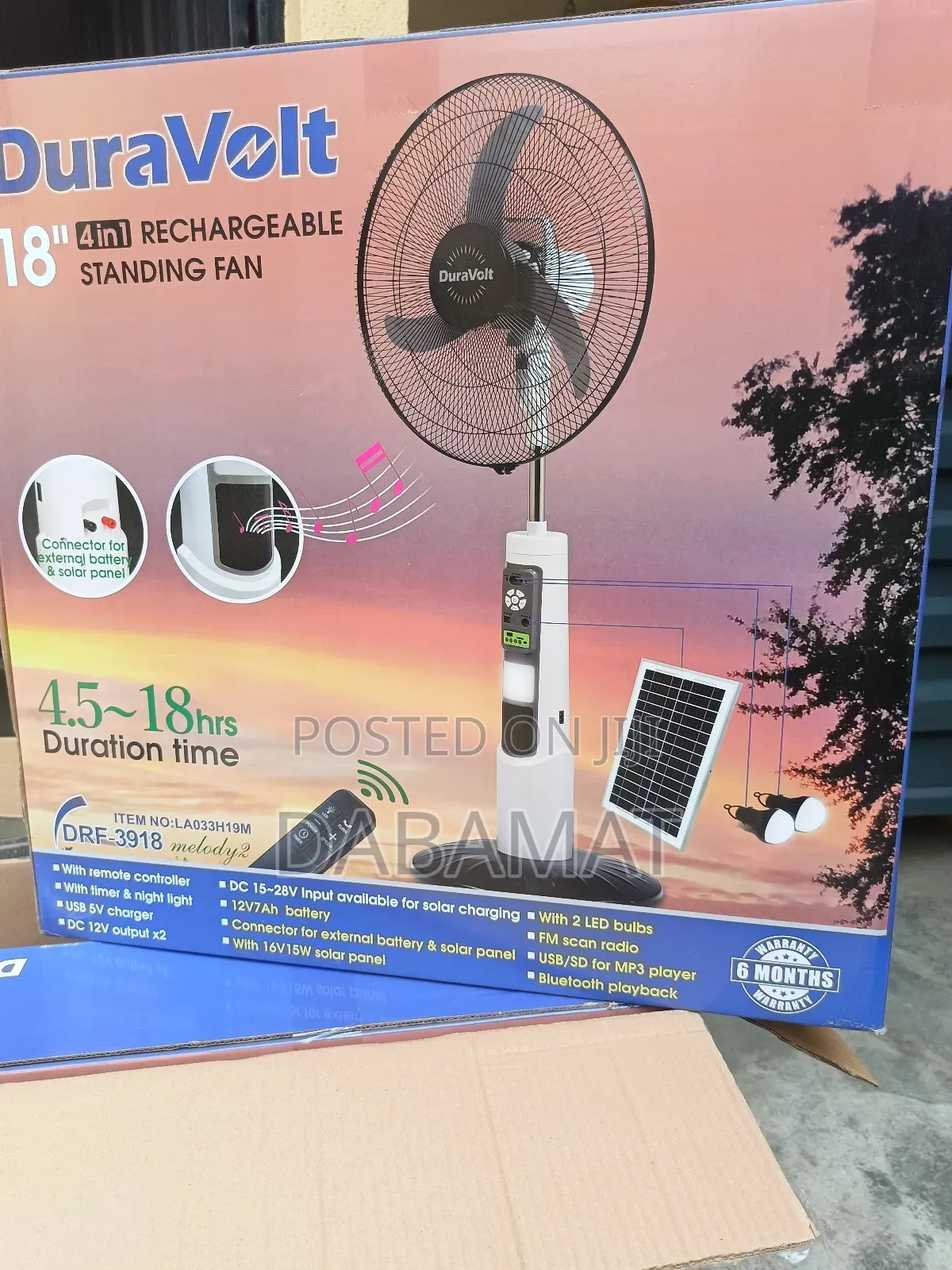 Duravolt 18 Inches Solar Rechargeable Fan Melody