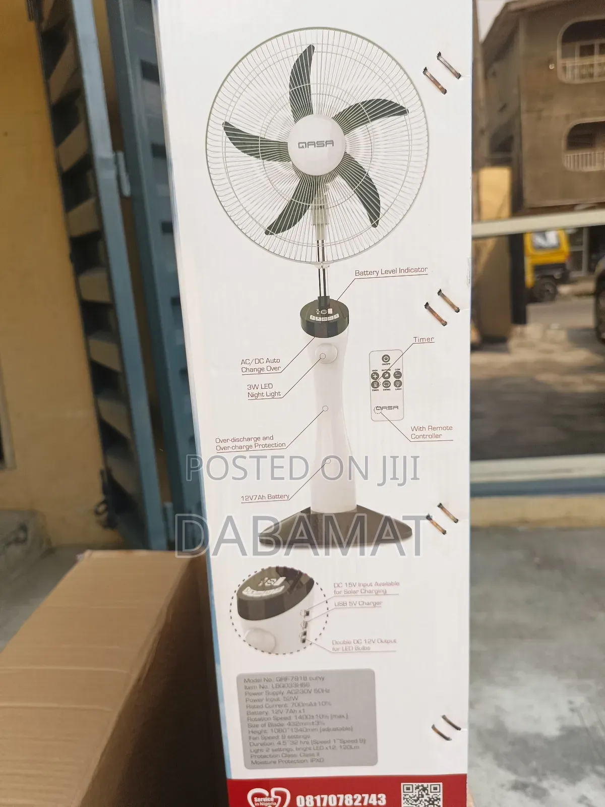 Qasa 18 Inches Rechargeable Fan