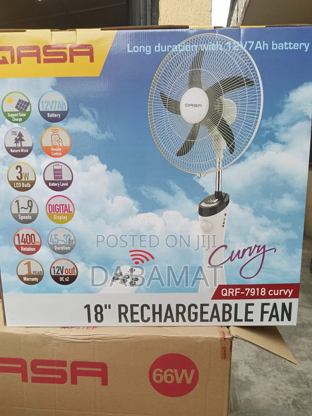 Qasa 18 Inches Rechargeable Fan