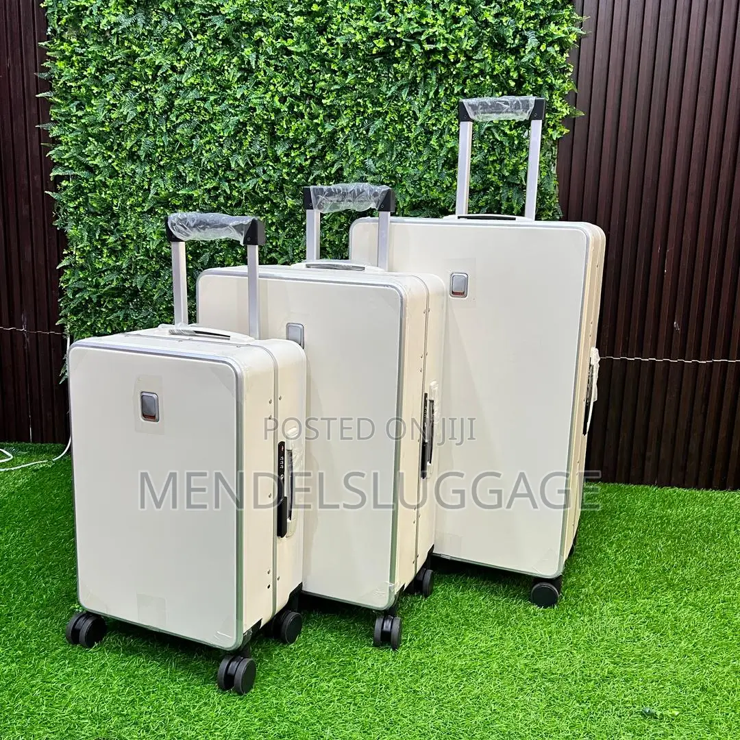 White Pc Aluminum Luggage Set