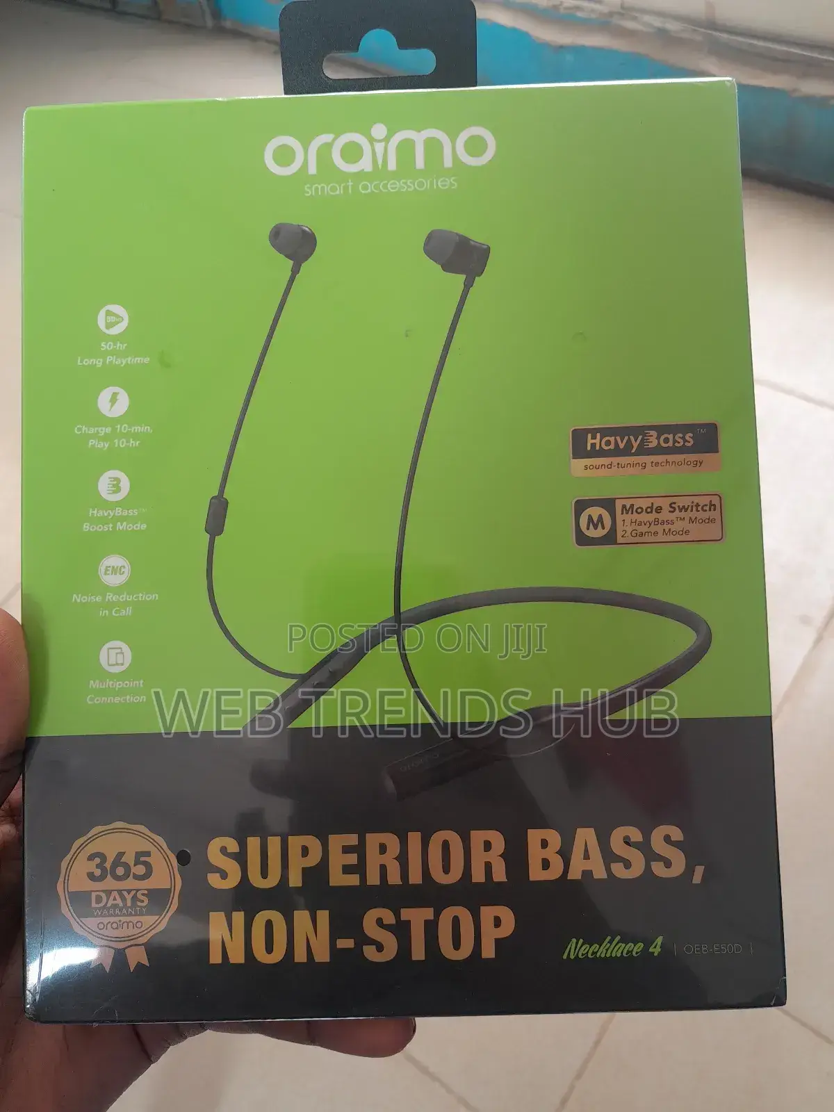 Oraimo Necklace 4 E50d Anc Wireless Earphone- 50h Playtime Havy Bass