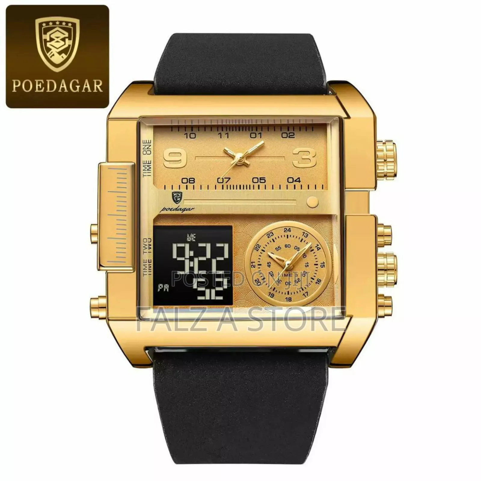 Poedagar Leather Wristwatch (3 Timer Wristwatch)(Quartz Movement)