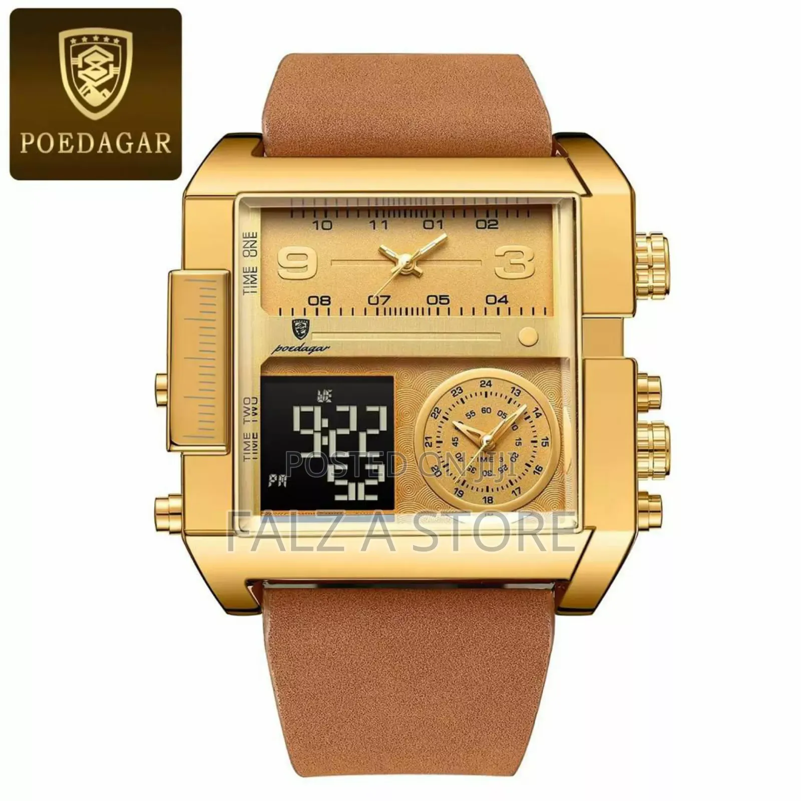 Poedagar Leather Wristwatch (3 Timer Wristwatch)(Quartz Movement)