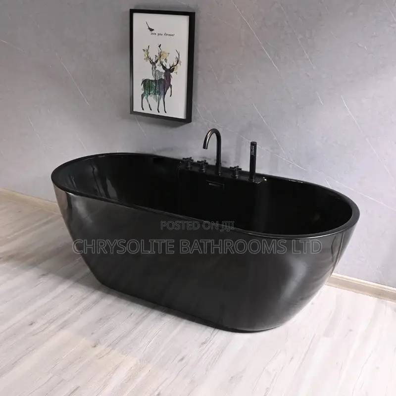 All Black Acrylic Bathtub With in-Built Mixer