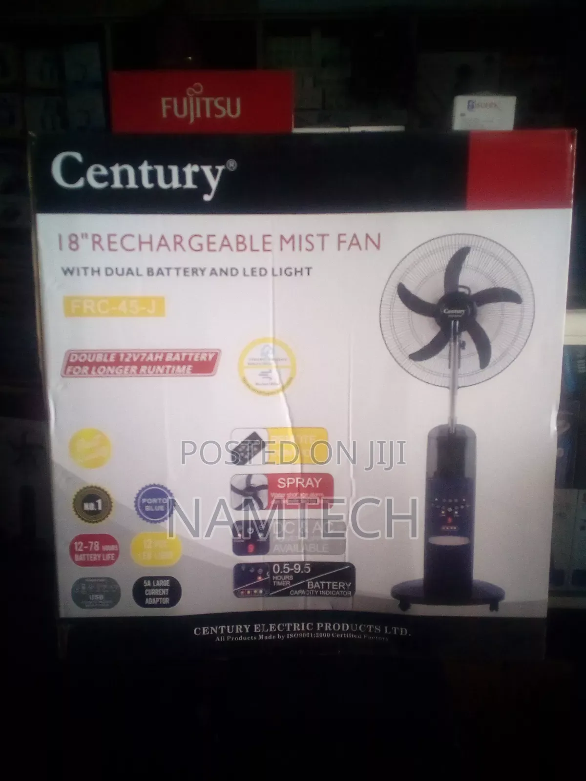 Century 18 Inches Double Battery Rechargeable Mist Standing Fan