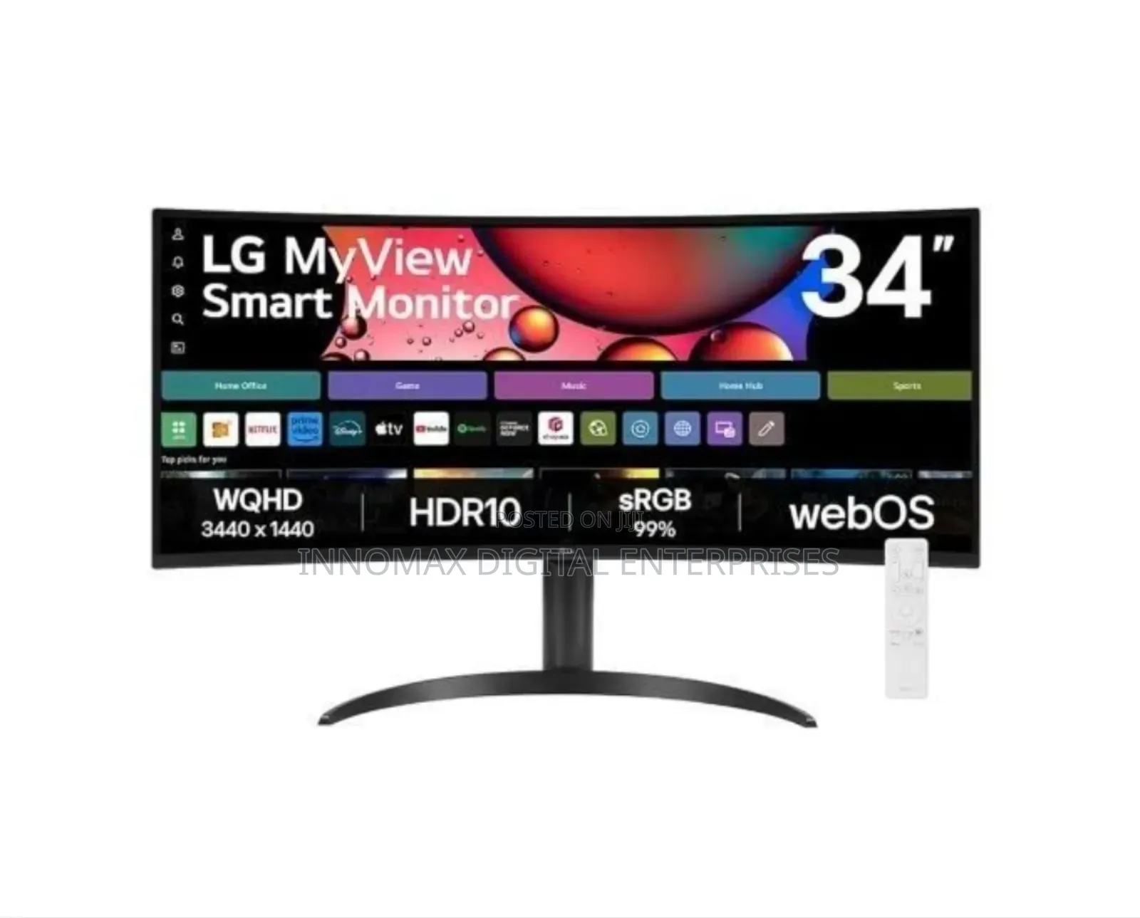 Lg 34" Curved Smart WQHD Monitor (3440x1440) 100hz,Myview Streaming