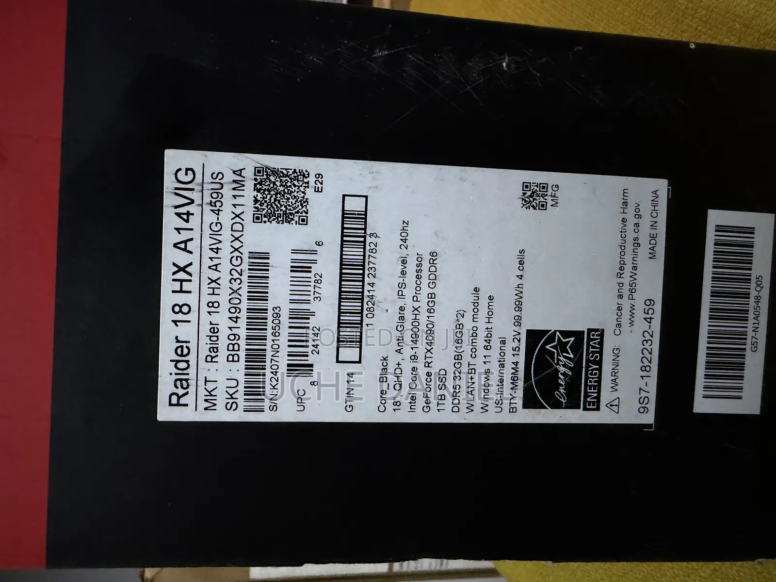 New Laptop MSI Raider GE78HX 128GB Intel Core Ultra 9 SSD 3T