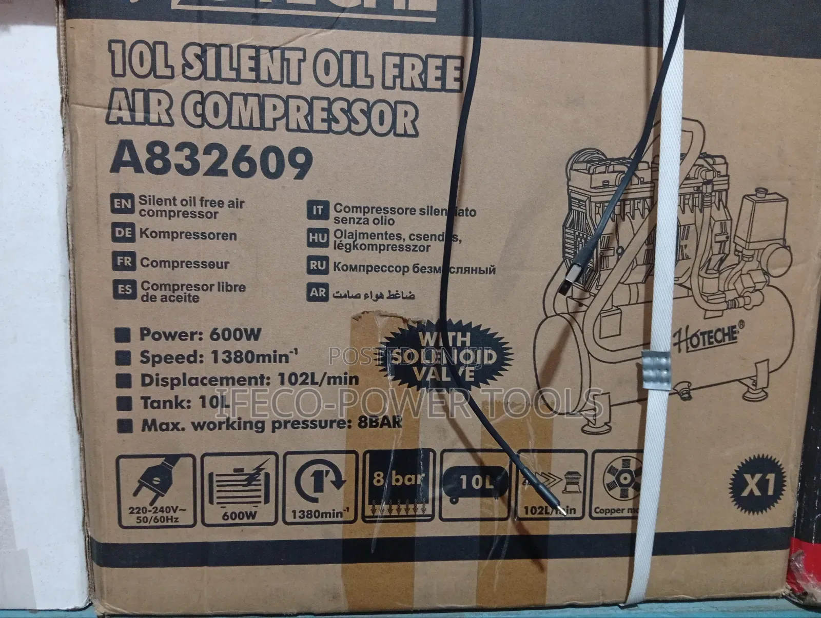 Hoteche 10l Silent Oil-Free Air Compressor, Model Number A832609.