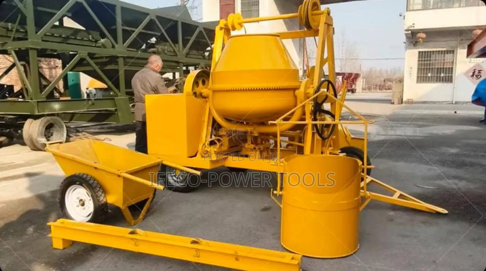 Concrete Mixer With a Hoist System.