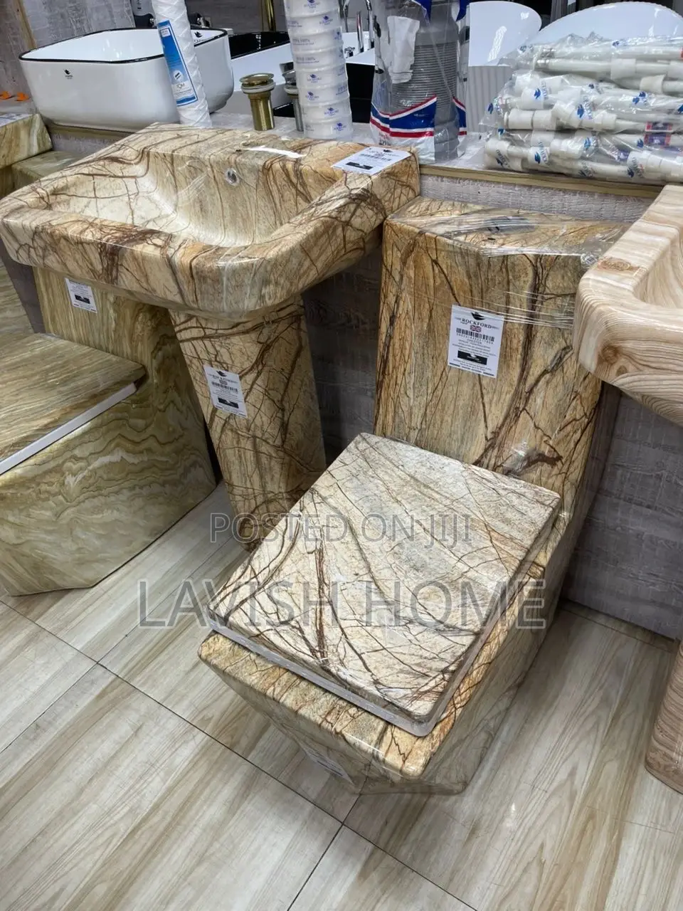 Luxury Marble-Finish Water Closet and Washbasin Set