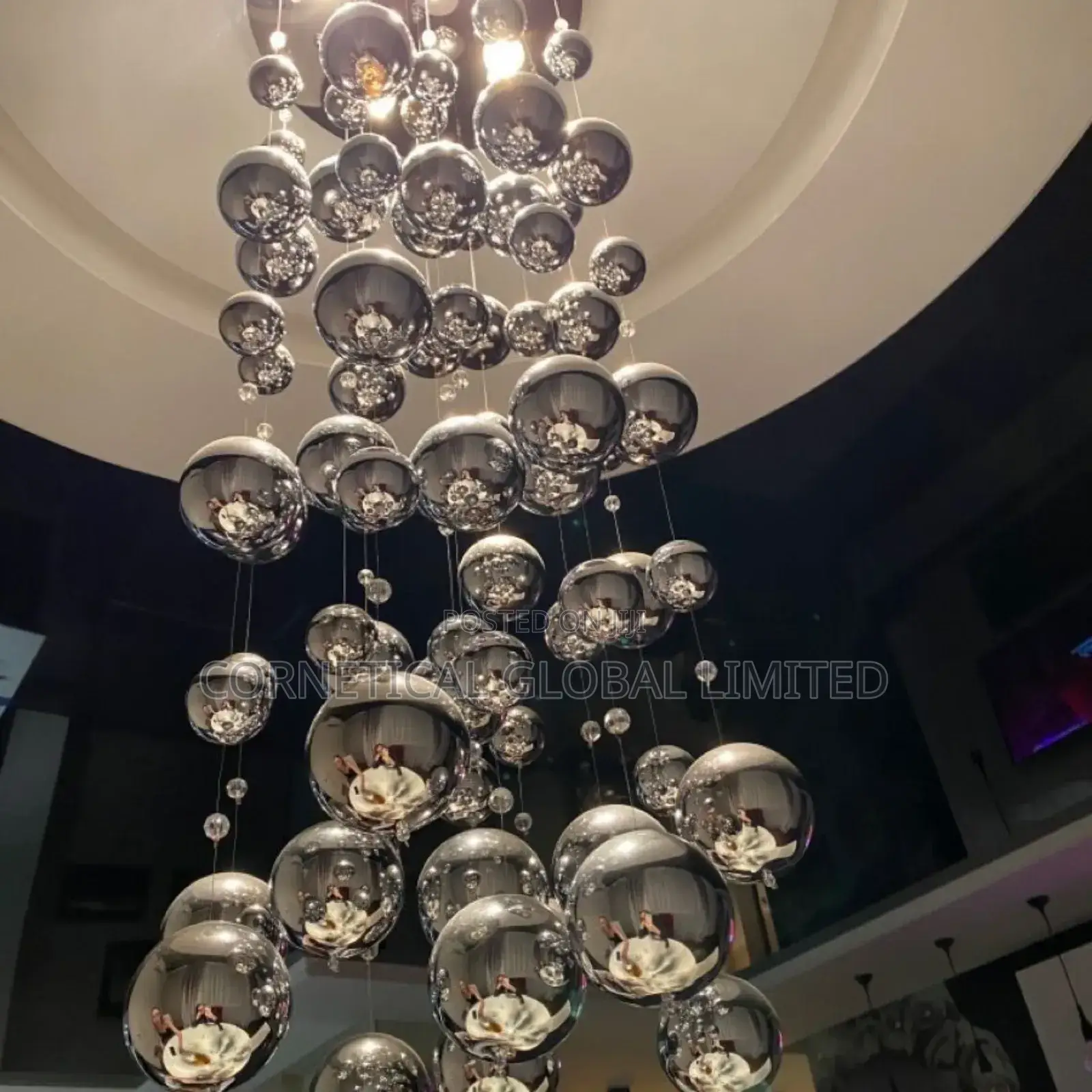 Modern Floating Bubble Globe Cascade Glass Cluster Chandelier Light