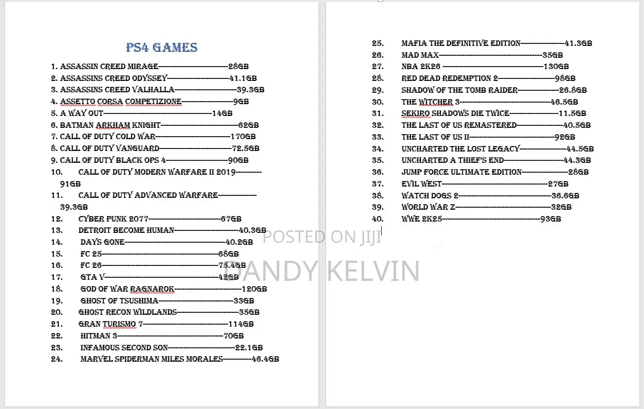 Ps4 Jailbreak And Games Installation (Games List Would Be Sent To You)
