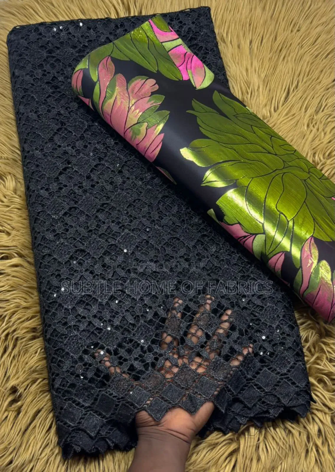 Luxury Black Lace With Matching Gele for Elegant Women