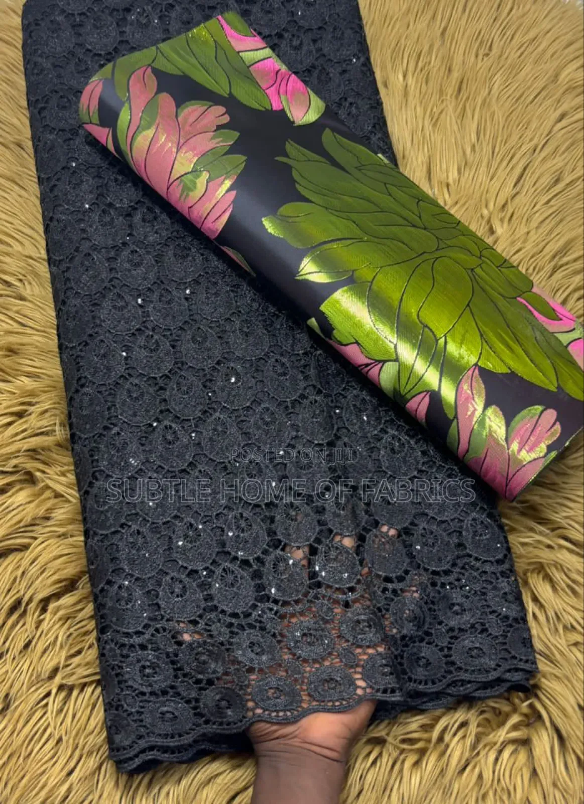 Luxury Black Lace With Matching Gele for Elegant Women