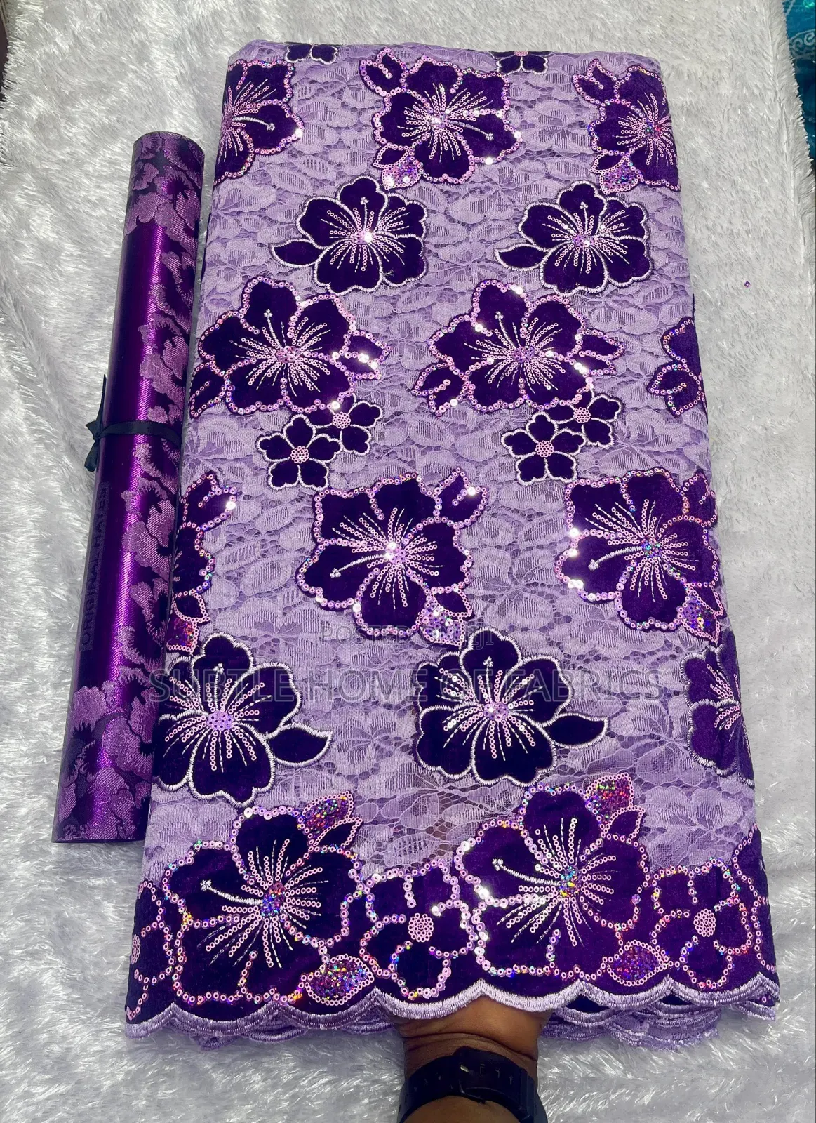 Luxury Lace Gele Combo in Green, Pink, Purple Gold