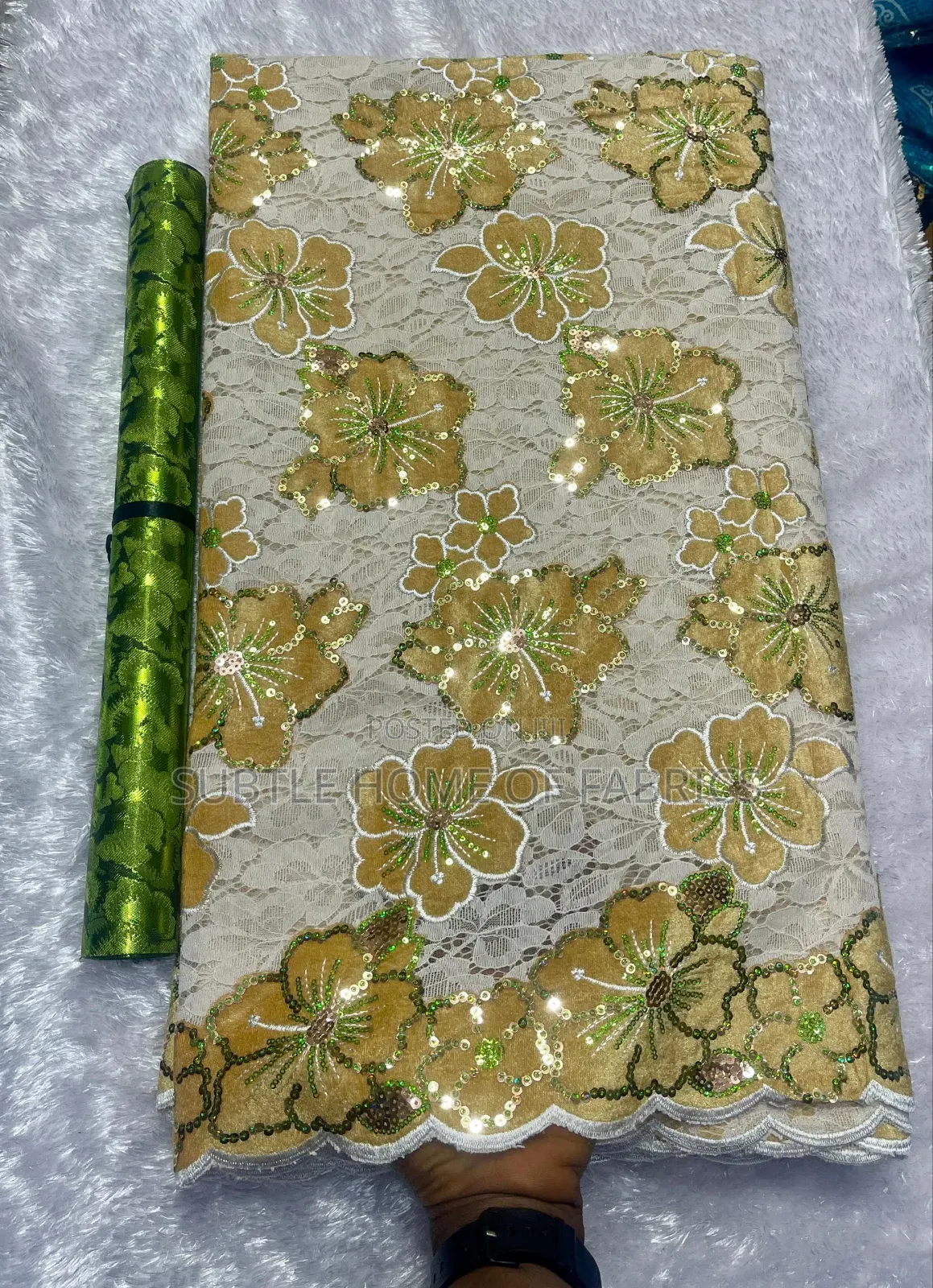 Luxury Lace Gele Combo in Green, Pink, Purple Gold