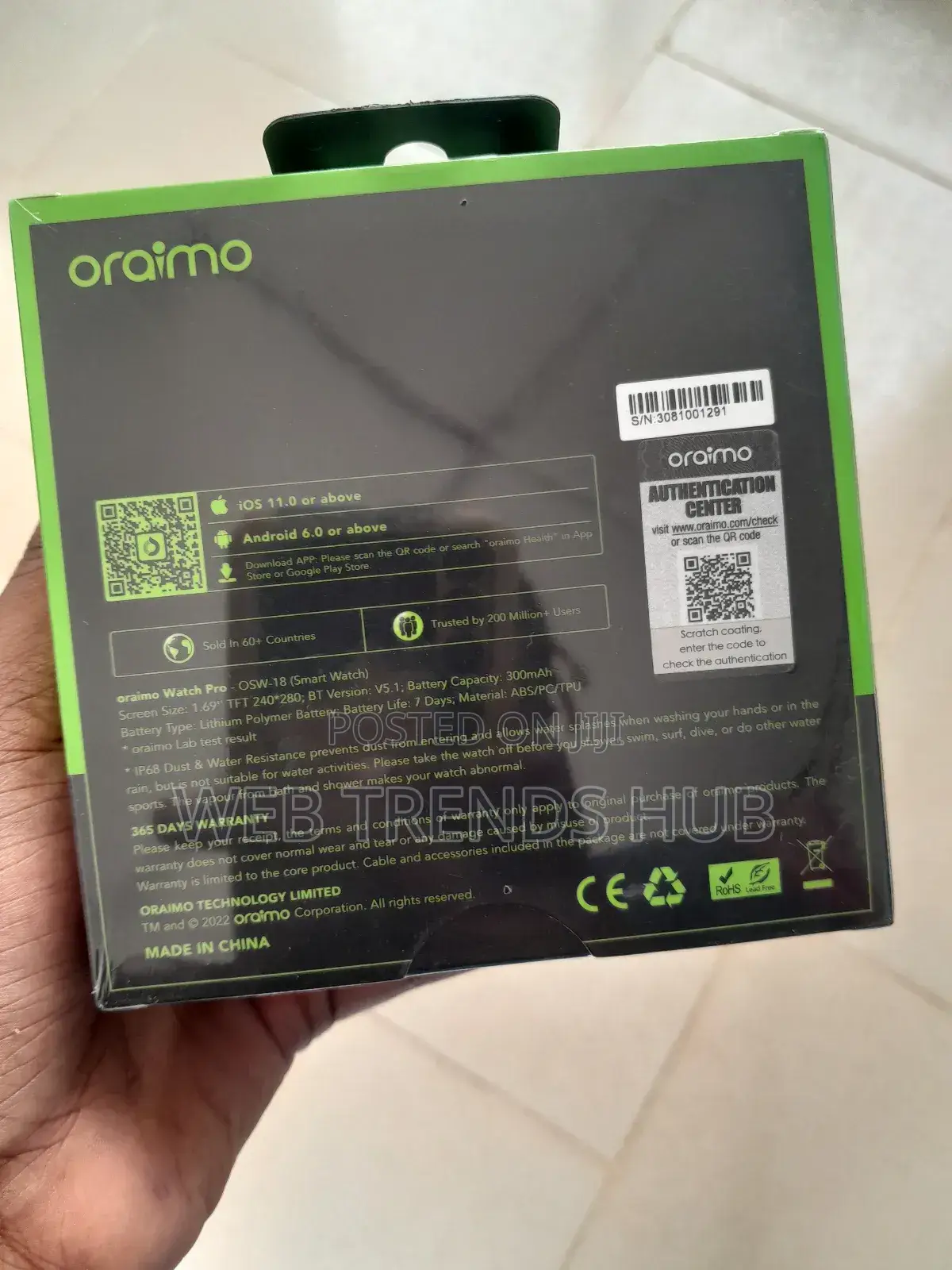 Oraimo Watch Lite (Osw-18) Smartwatch - 1.69" Display