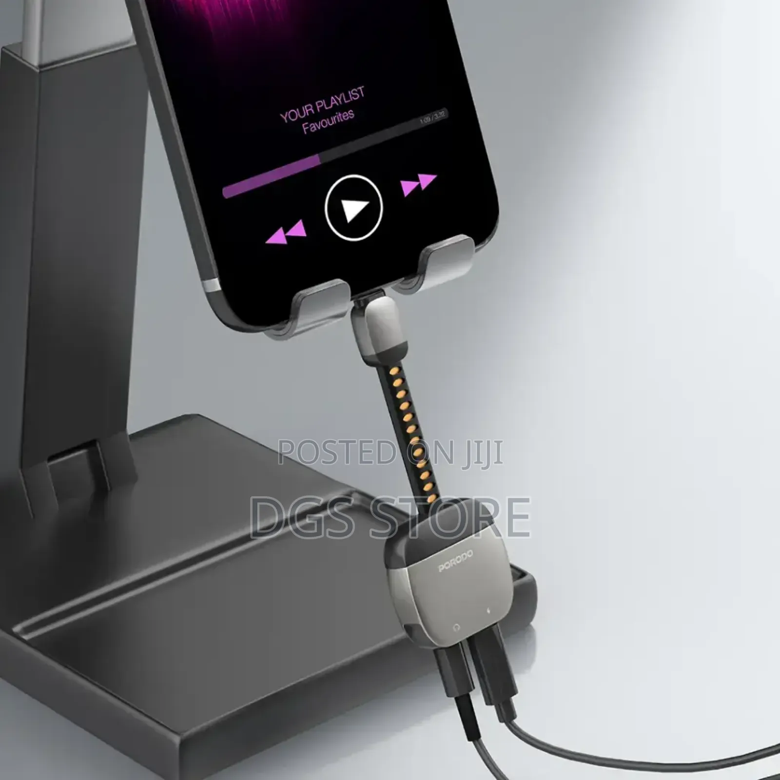 Porodo 2in1 Adapter Lightning to 3.5mm Aux Audio Adapter+ Charging