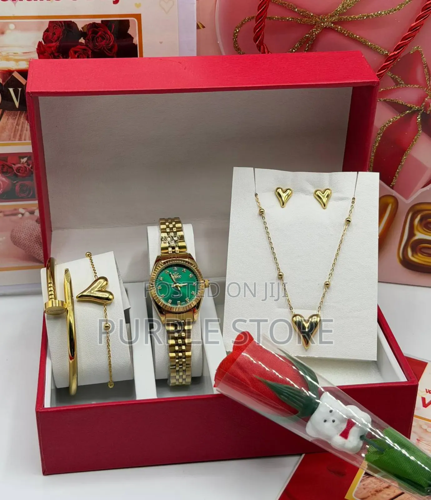 Chenxi Women's Quality Valentine Gift Set With Flower,Val Card and Bag