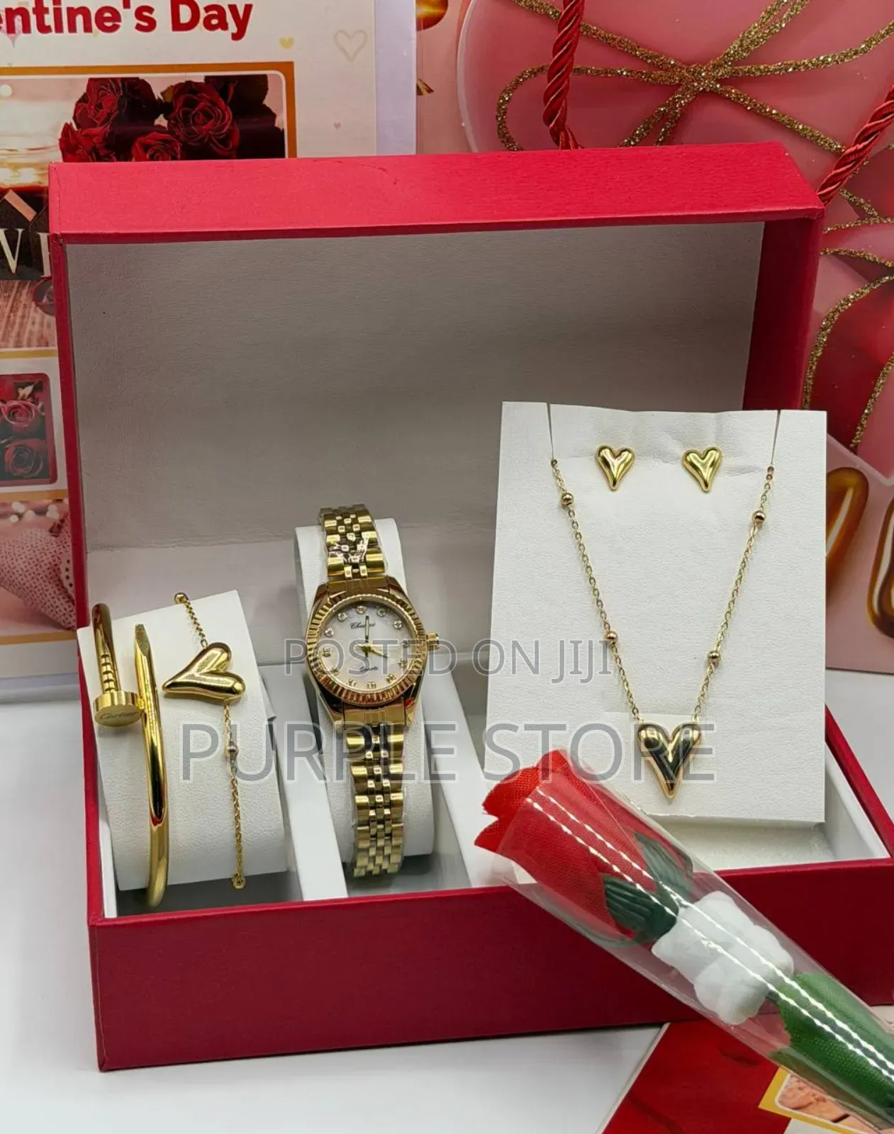 Chenxi Women's Quality Valentine Gift Set With Flower,Val Card and Bag