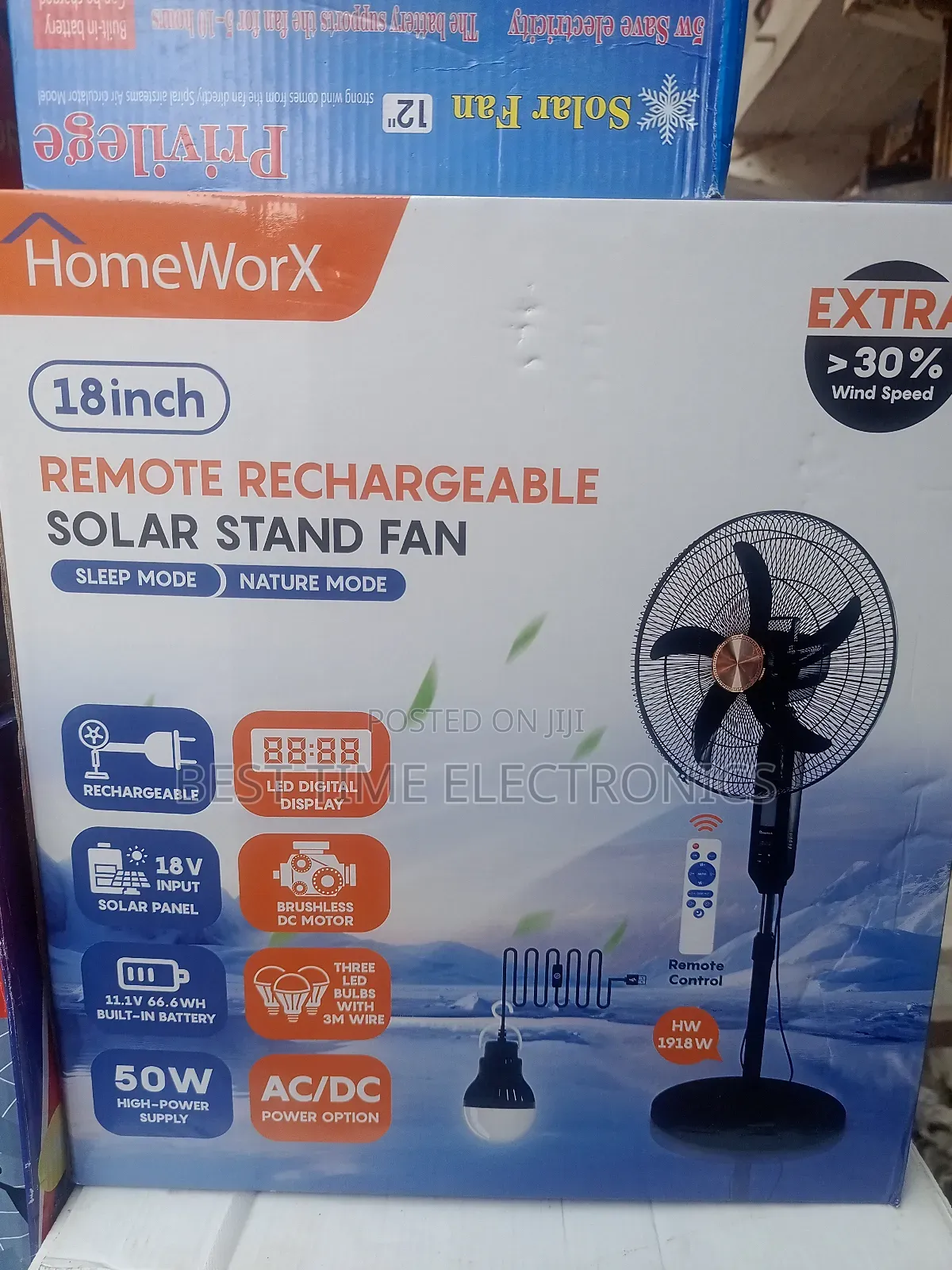 18" Homeworx Solar Rechargeable Stand Fan