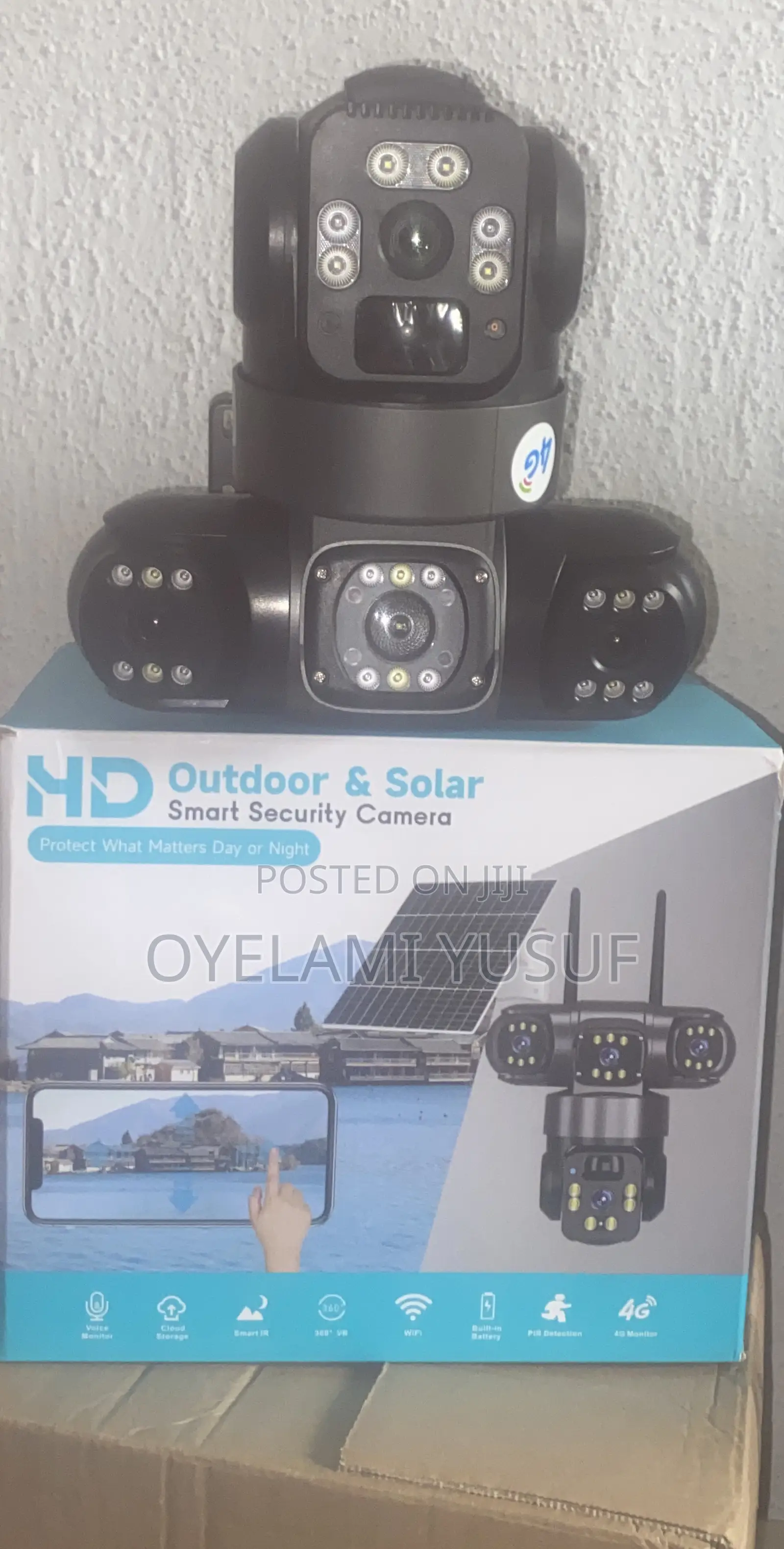 V380pro 3lens Solar CCTV Camera( 4g , Wifi ) With 64g Memory Card