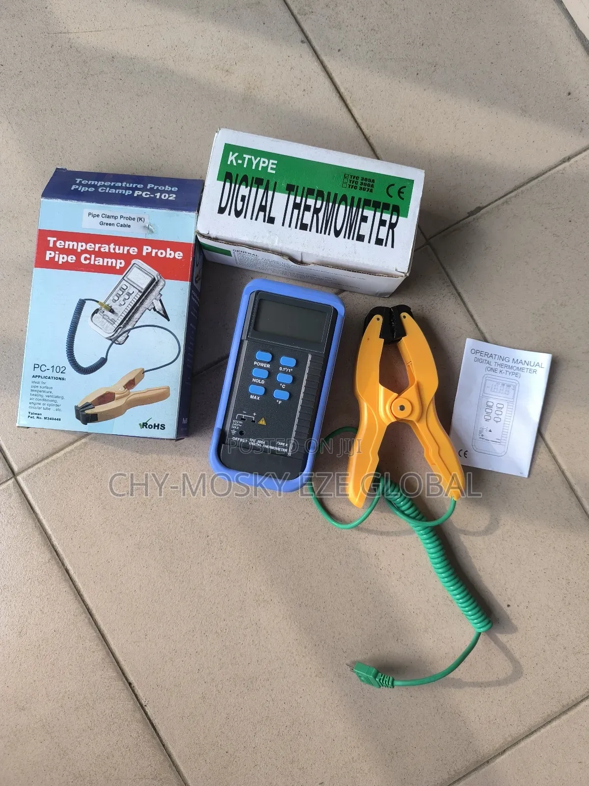 K-Type Digital Thermometer With Temperature Probe Pipe Clamp