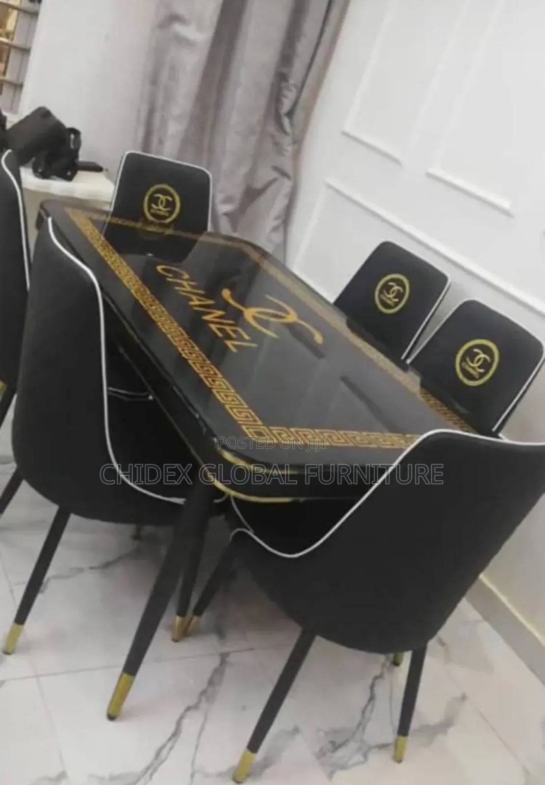 Chanel Logo Marble Dining Table With Chairs