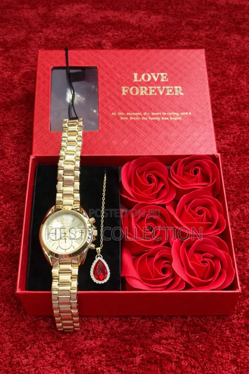 Valentine Gift Set Watch and Jewelry Set With Scented Rose