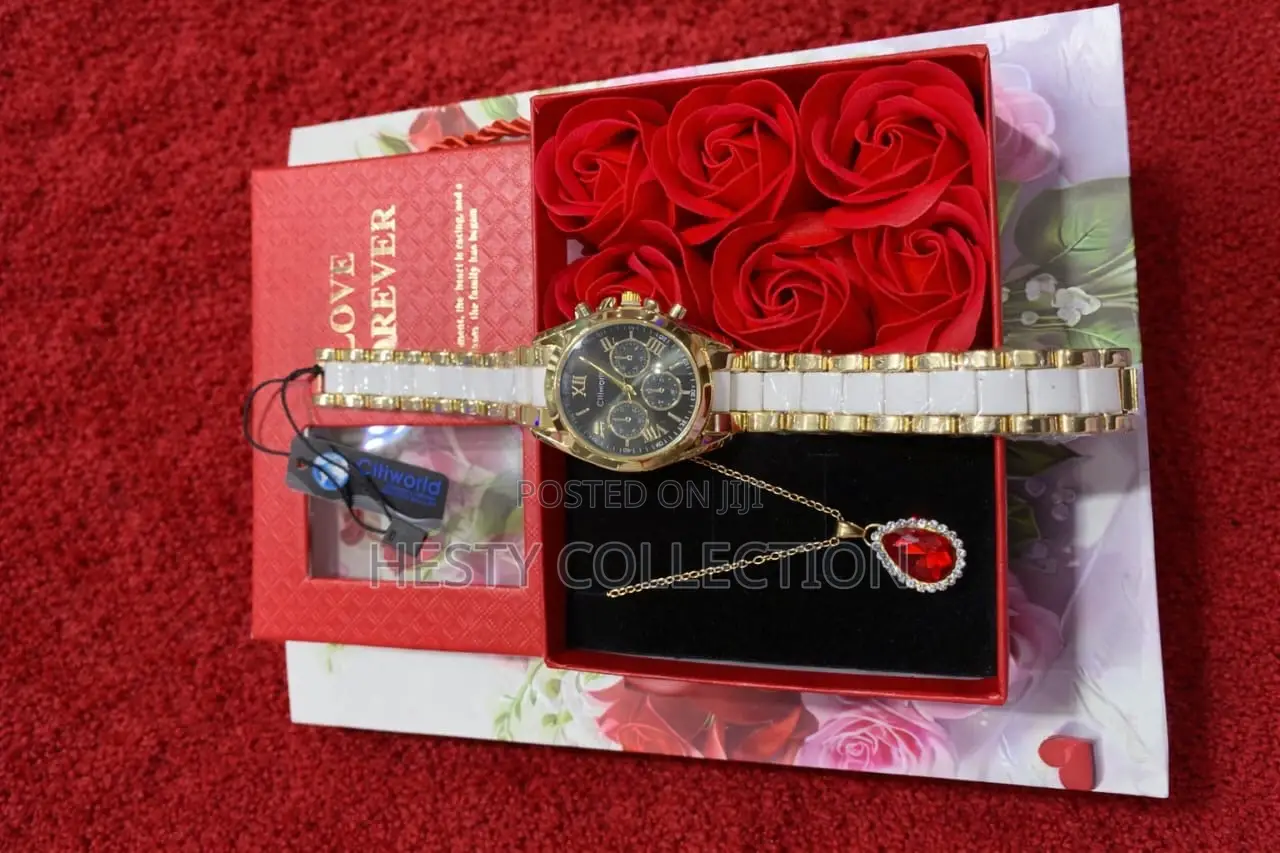 Valentine Gift Set Watch and Jewelry Set With Scented Rose