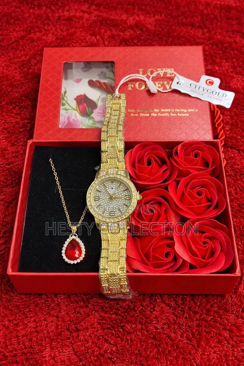 Valentine Gift Set Watch and Jewelry Set With Scented Rose