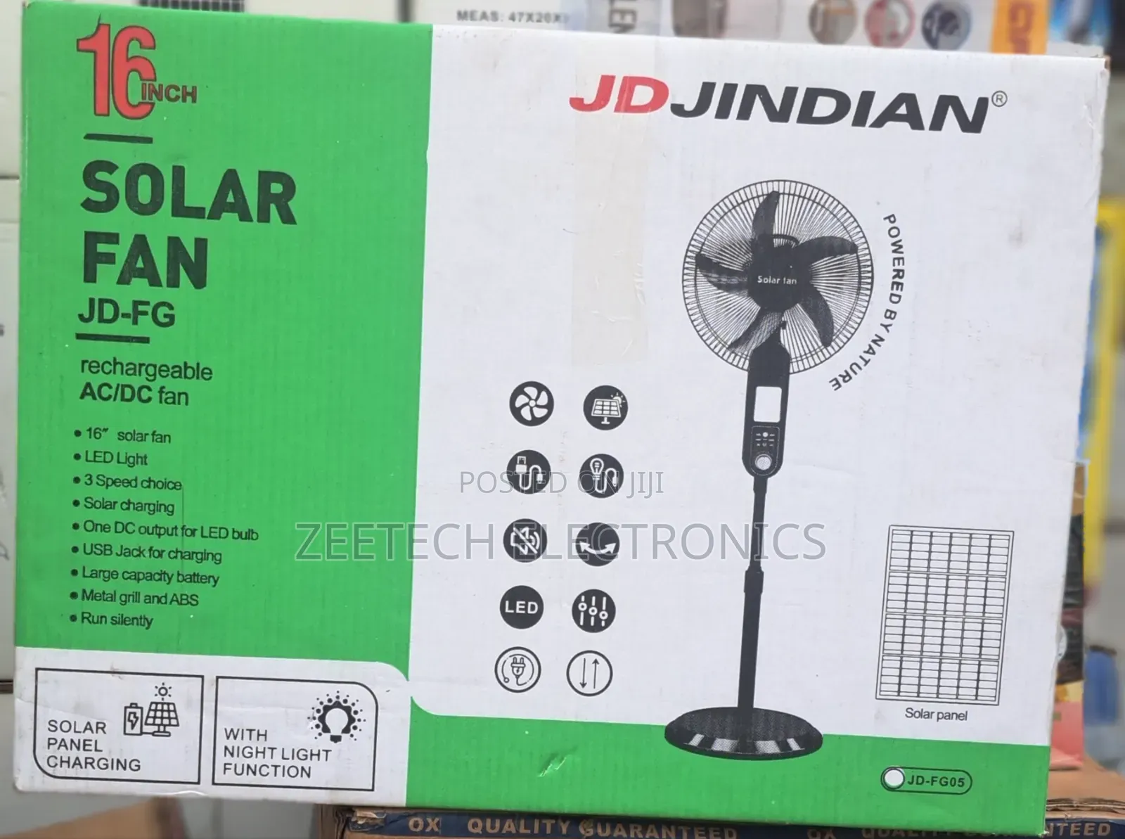 16" Jindia Solar Rechargeable Standing Fan