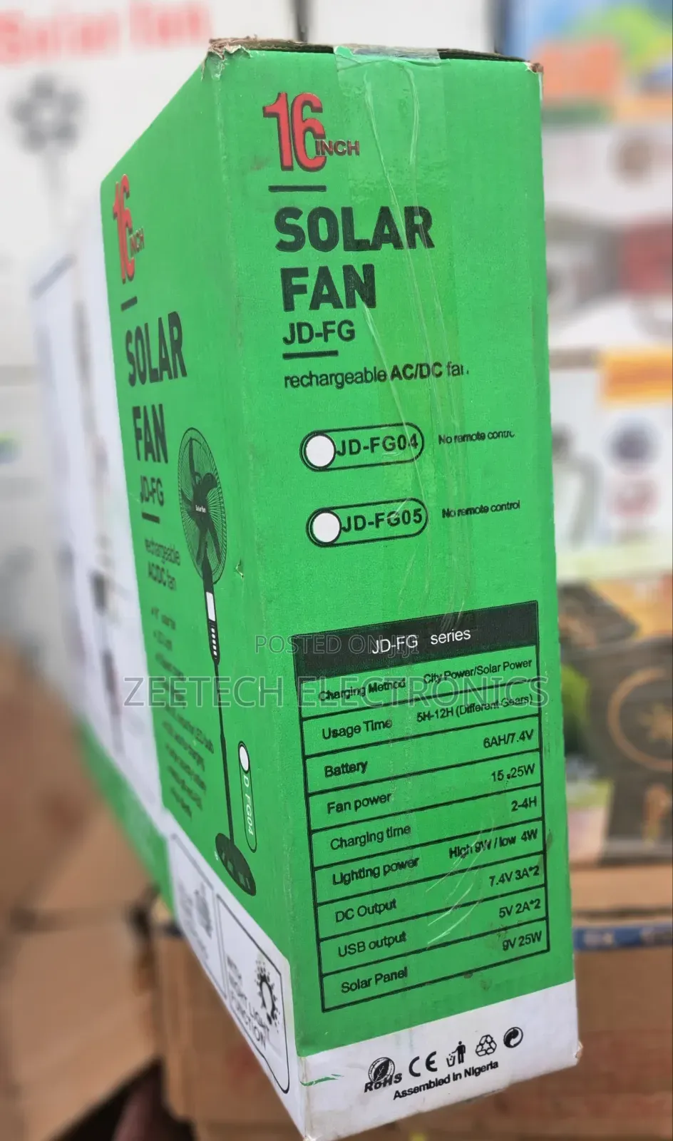 16" Jindia Solar Rechargeable Standing Fan