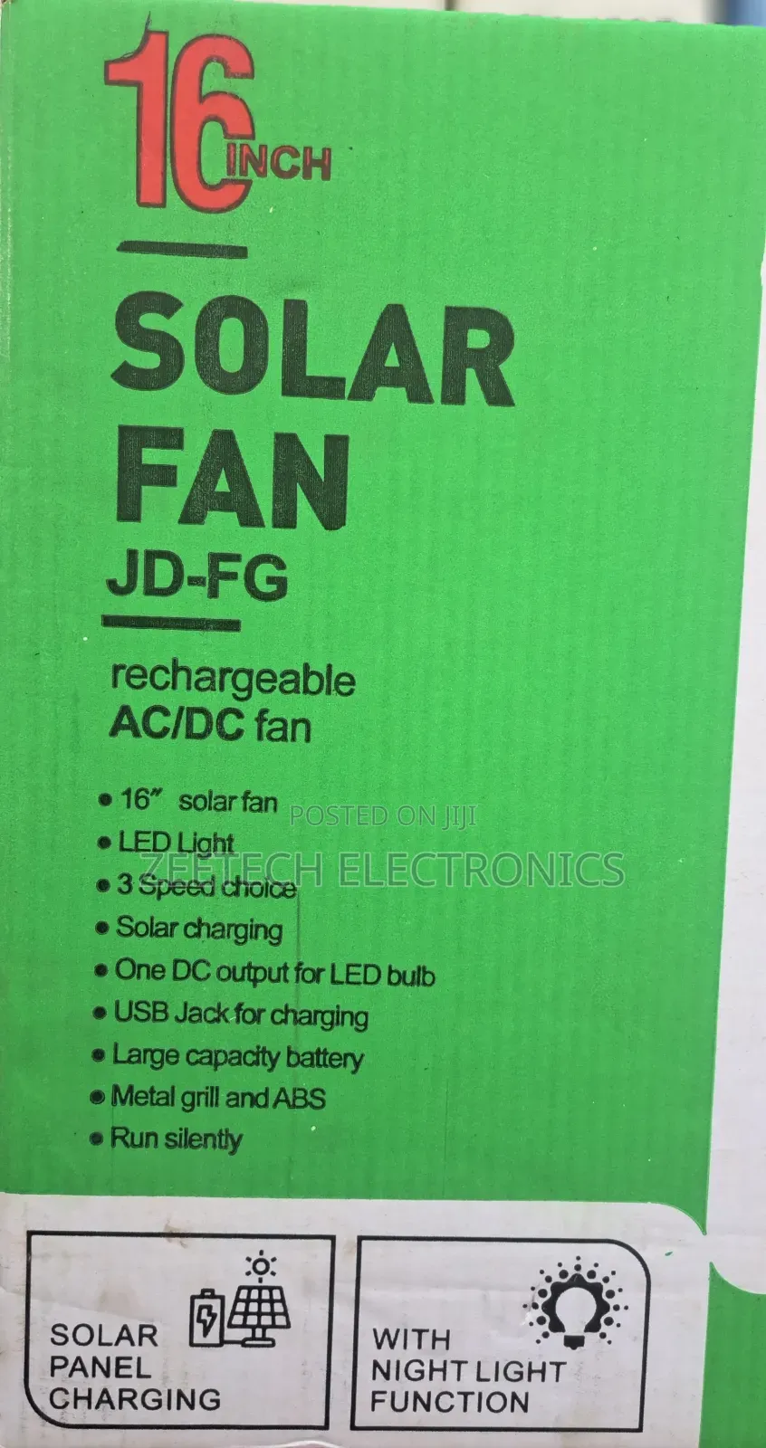 16" Jindia Solar Rechargeable Standing Fan