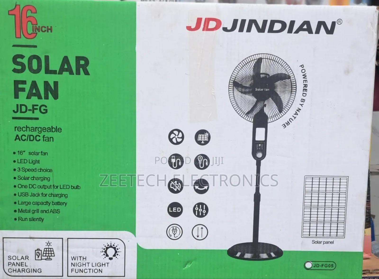 16" Jindia Solar Rechargeable Standing Fan