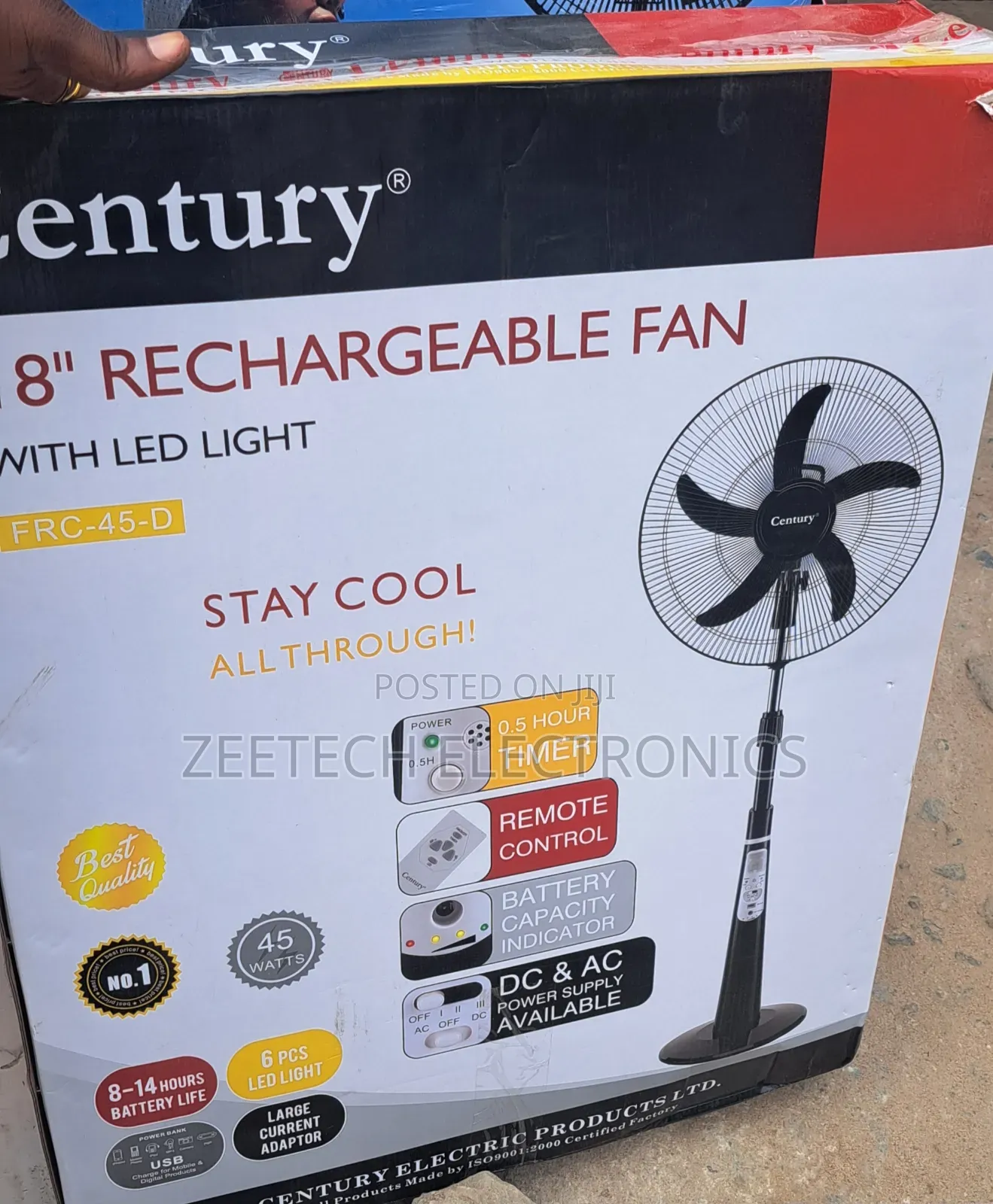 Century 18" Rechargeable Standing Fan