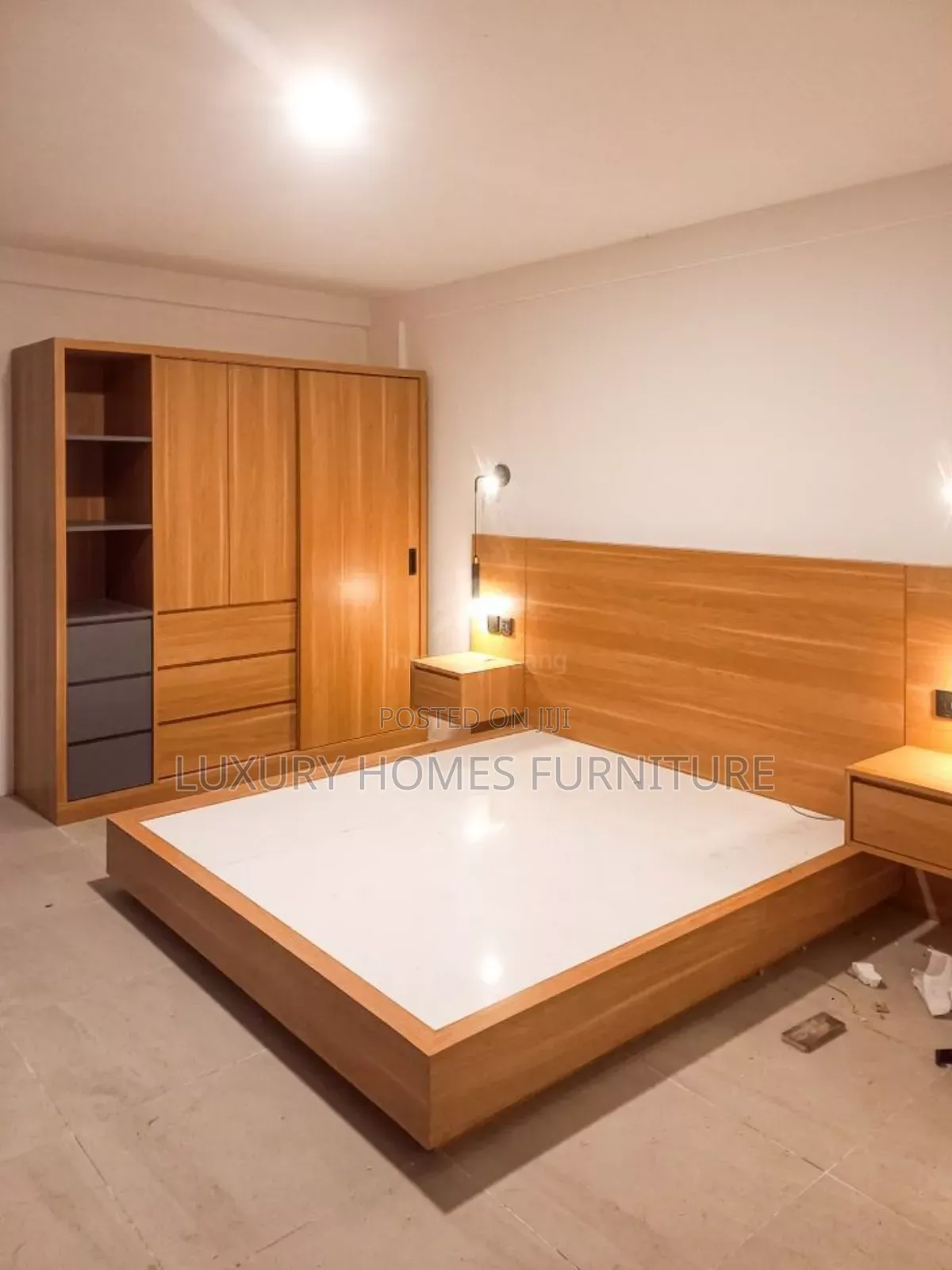 Standard 6 by 6 Wooden Bed and Wardrobe