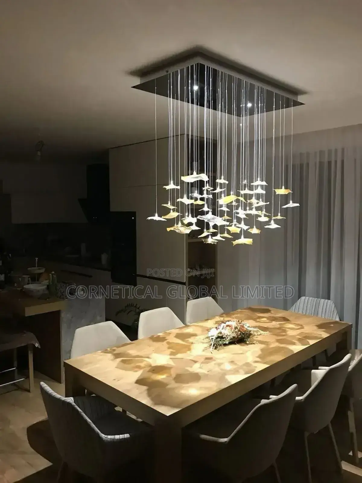 Floating Glass Leaf Dining Chandelier