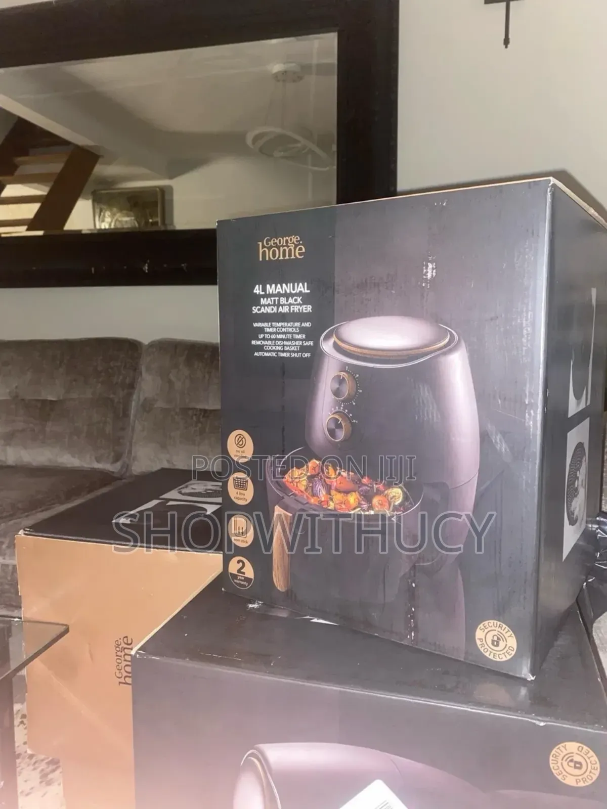 Matte Black Scandi 4l Manual Air Fryer Non-Stick